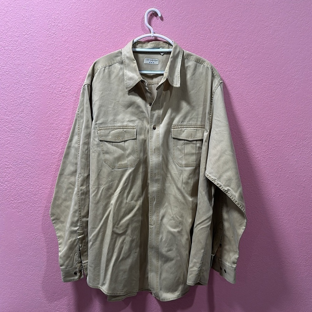 COVINGTON Men’s Plus Beige Cotton Button Down Shirt Size XXXLT